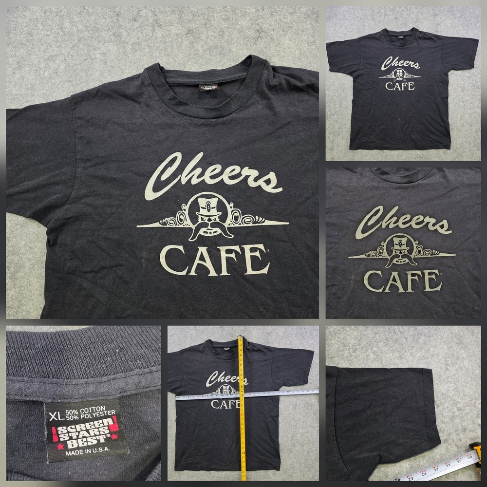 Vintage Cheers Cafe‎ T Shirt Mens XL Black Restaurant Graphic Screen Stars USA